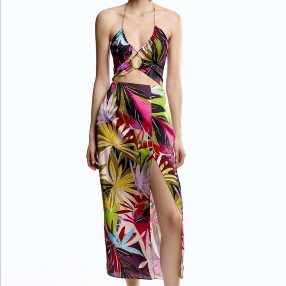 Zara Tropical Print Cut Out maxi Dress